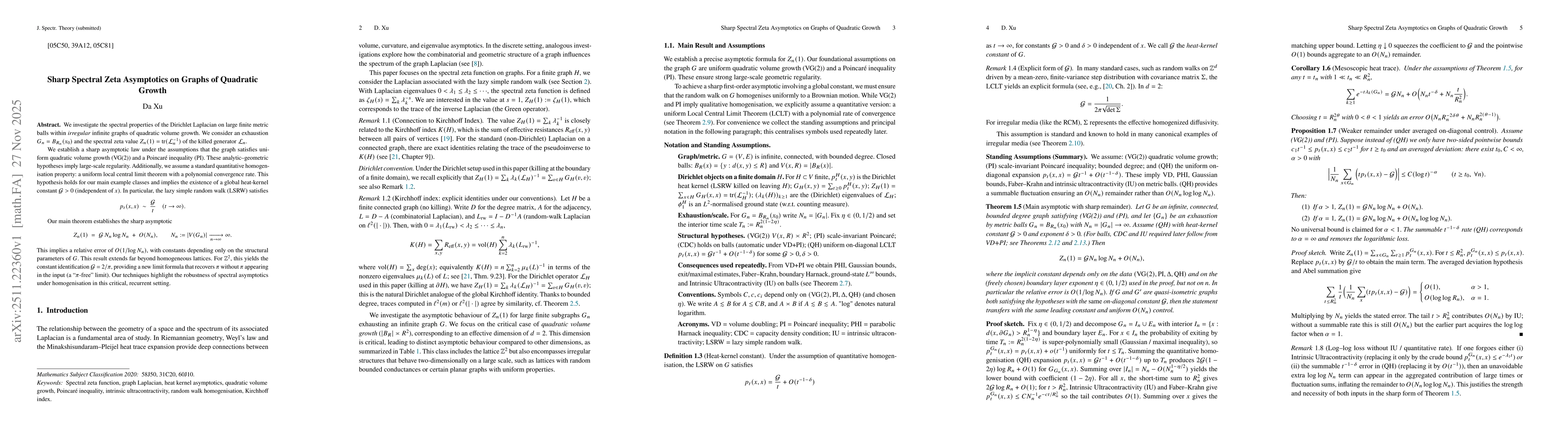 Thumbnail for Sharp Spectral Zeta Asymptotics on Graphs of Quadratic Growth