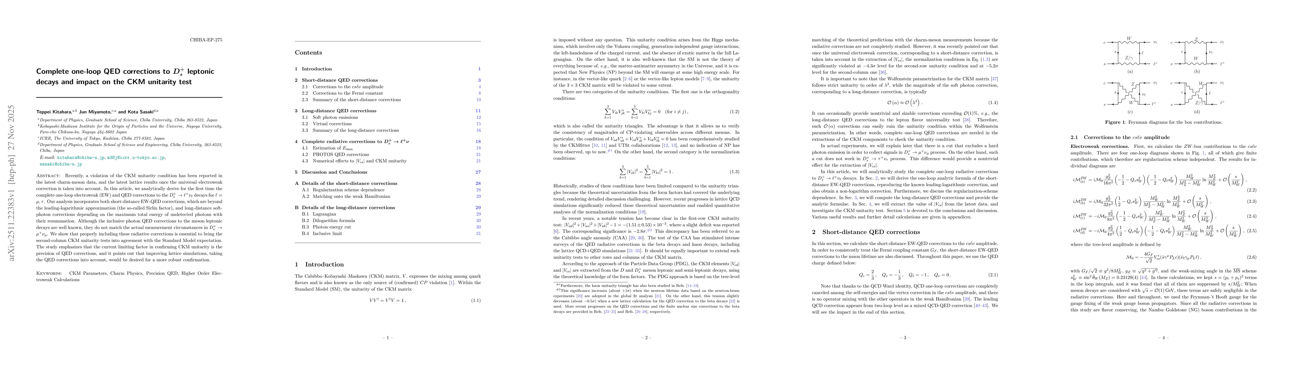 Thumbnail for Complete one-loop QED corrections to $D_s^+$ leptonic decays and impact on the CKM unitarity test