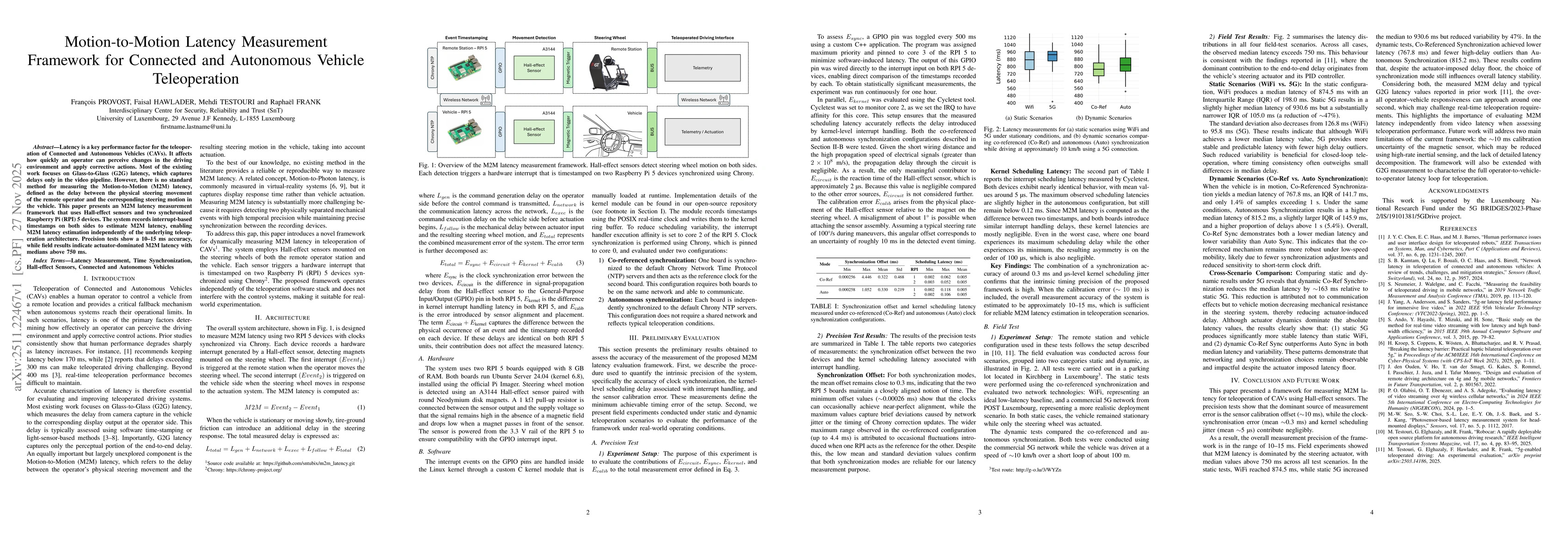 Thumbnail for Motion-to-Motion Latency Measurement Framework for Connected and Autonomous Vehicle Teleoperation