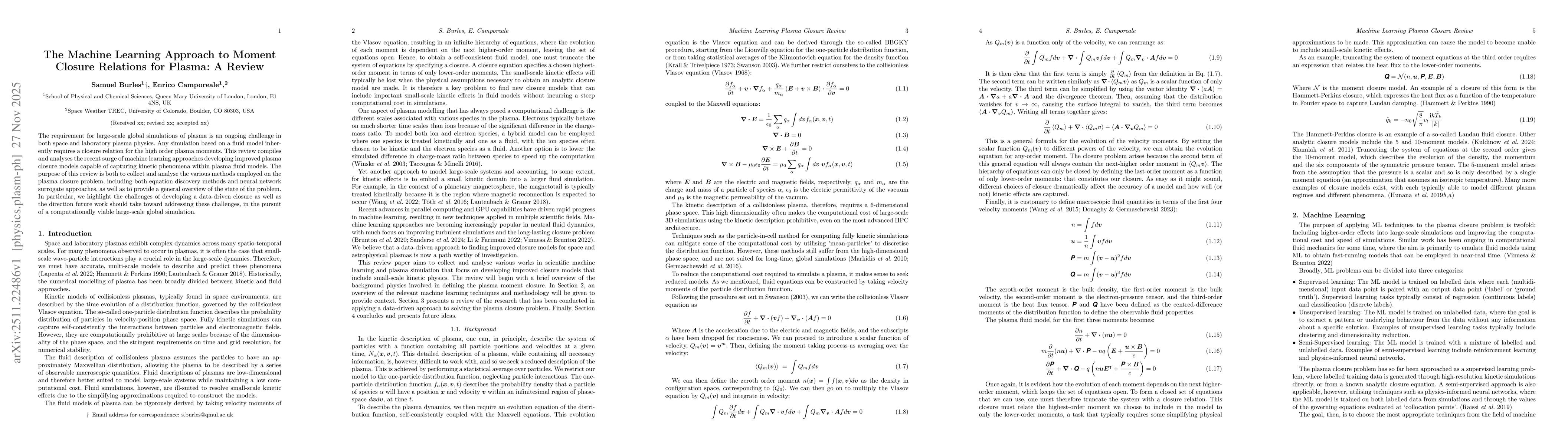 Thumbnail for The Machine Learning Approach to Moment Closure Relations for Plasma: A Review