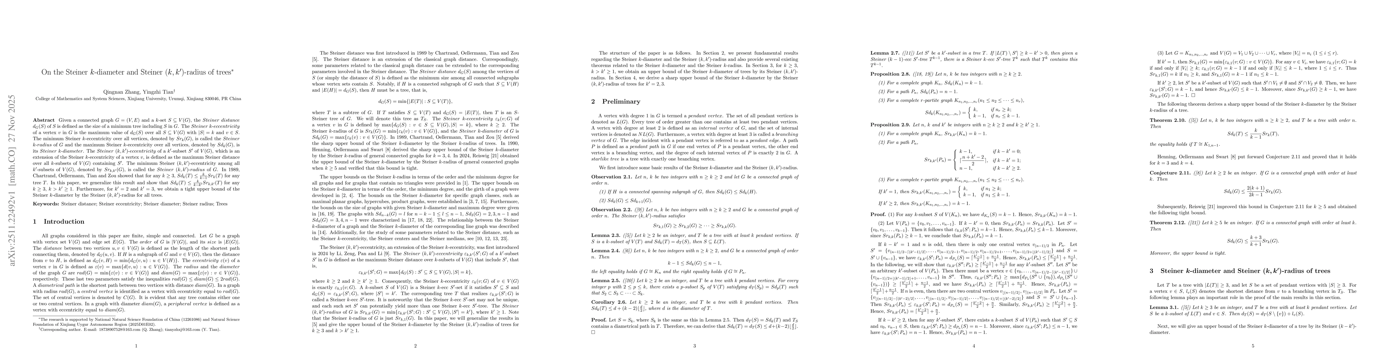 Thumbnail for On the Steiner $k$-diameter and Steiner ($k,k^{\prime}$)-radius of trees
