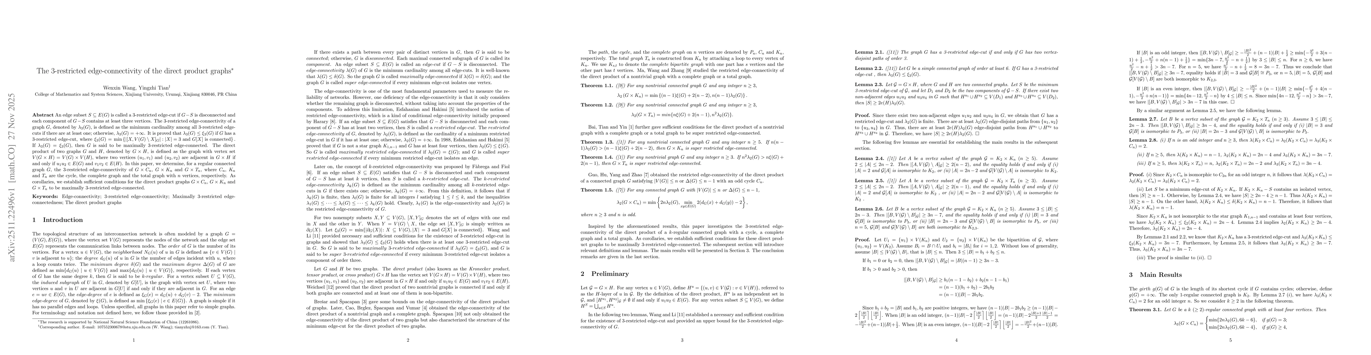 Thumbnail for The 3-restricted edge-connectivity of the direct product graphs