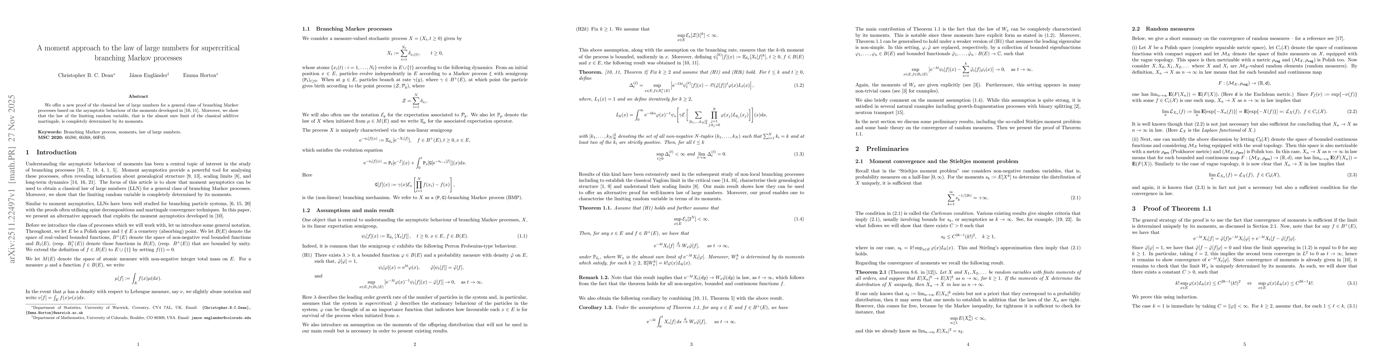 Thumbnail for A moment approach to the law of large numbers for supercritical branching Markov processes