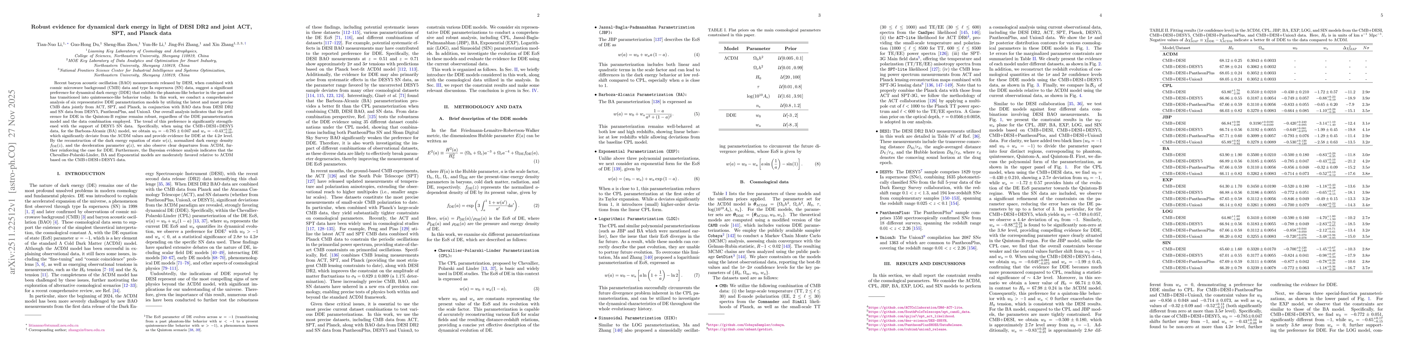 Thumbnail for Robust evidence for dynamical dark energy in light of DESI DR2 and joint ACT, SPT, and Planck data