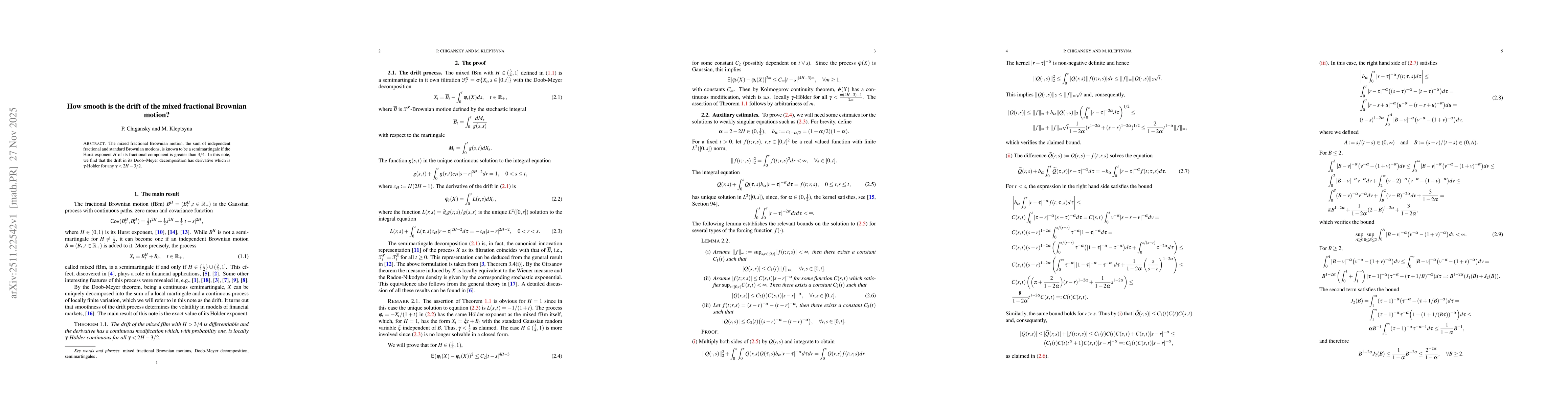Thumbnail for How smooth is the drift of the mixed fractional Brownian motion?