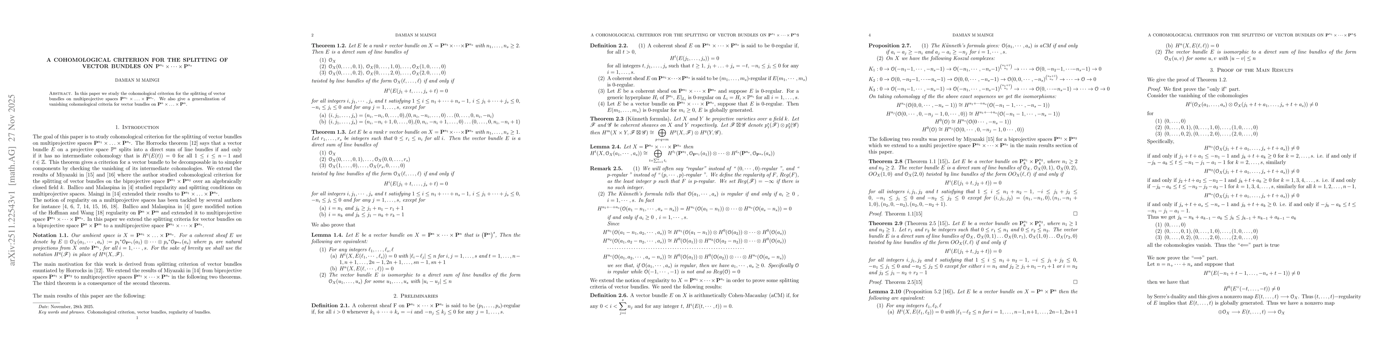 Thumbnail for A Cohomological criterion for the splitting of vector bundles on $\mathbb{P}^{n_1}\times\cdots\times\mathbb{P}^{n_s}$