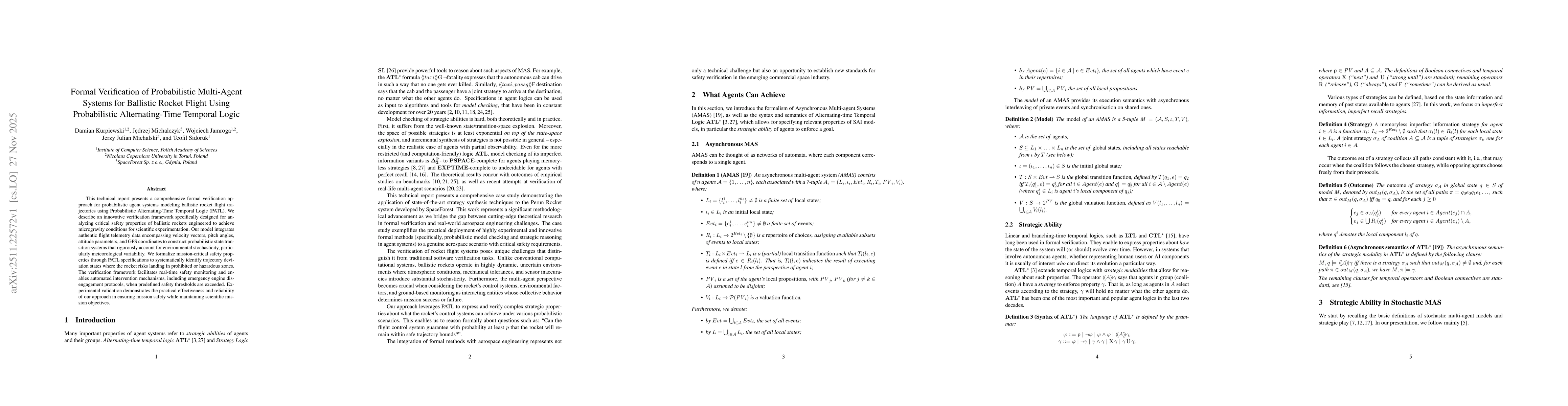 Thumbnail for Formal Verification of Probabilistic Multi-Agent Systems for Ballistic Rocket Flight Using Probabilistic Alternating-Time Temporal Logic
