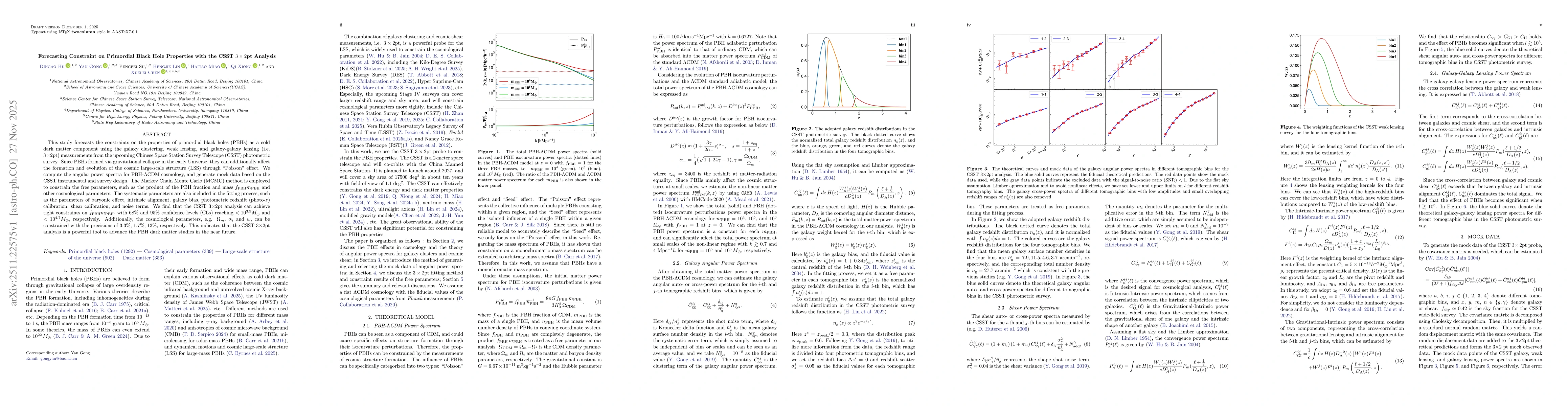 Thumbnail for Forecasting Constraint on Primordial Black Hole Properties with the CSST $3\times2$pt Analysis