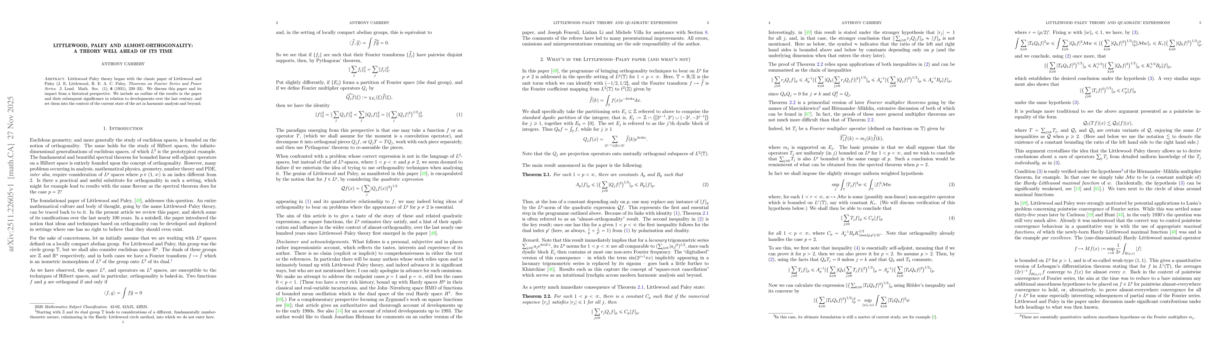 Thumbnail for Littlewood, Paley and Almost-Orthogonality: a theory well ahead of its time