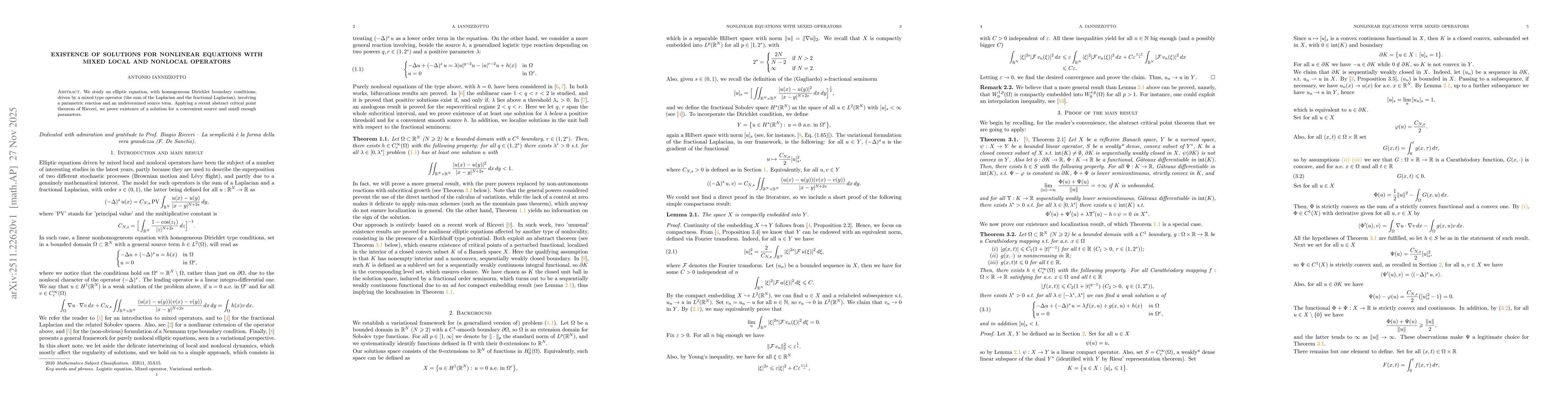 Thumbnail for Existence of solutions for nonlocal equations with mixed local and nonlocal operators