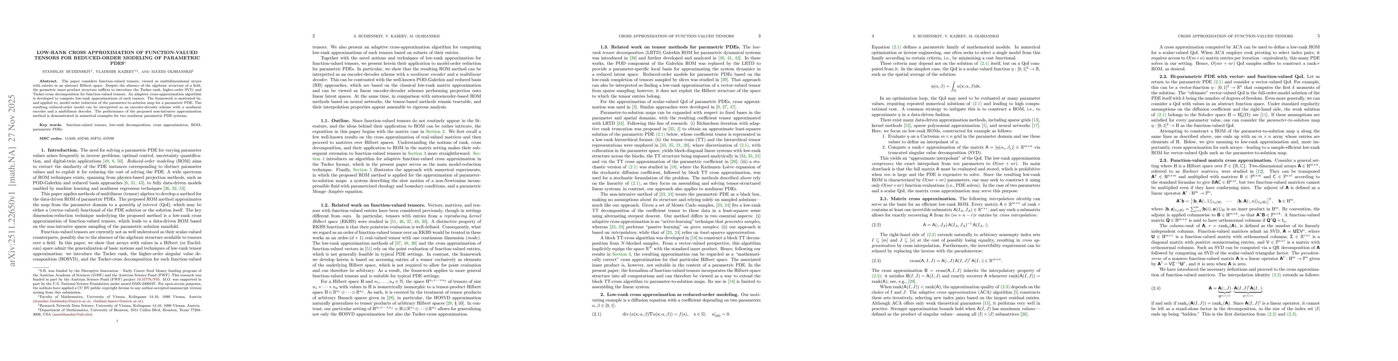 Thumbnail for Low-rank cross approximation of function-valued tensors for reduced-order modeling of parametric PDEs