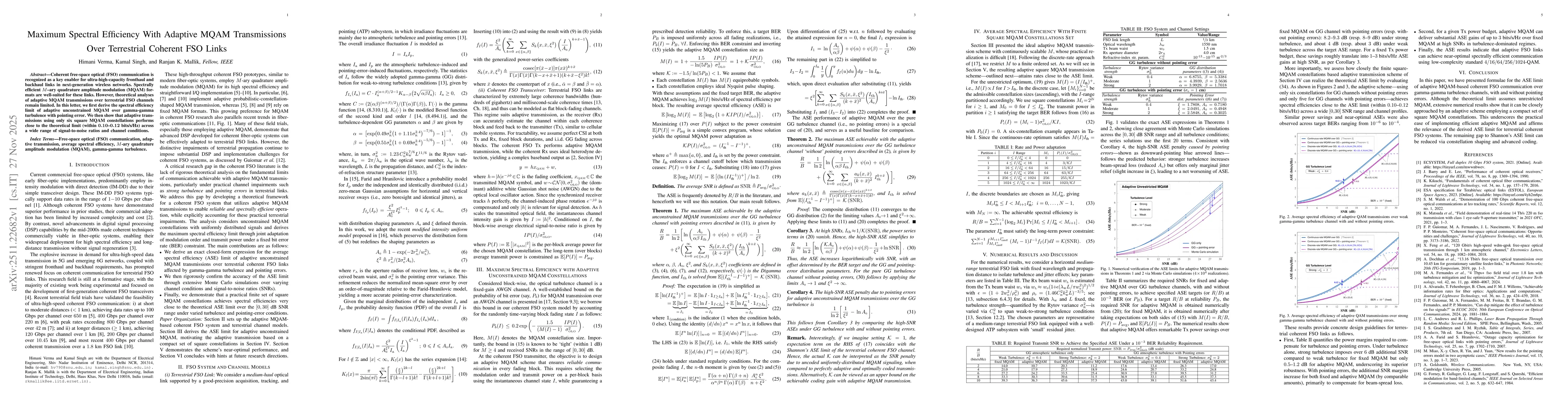 Thumbnail for Maximum Spectral Efficiency With Adaptive MQAM Transmissions Over Terrestrial Coherent FSO Links