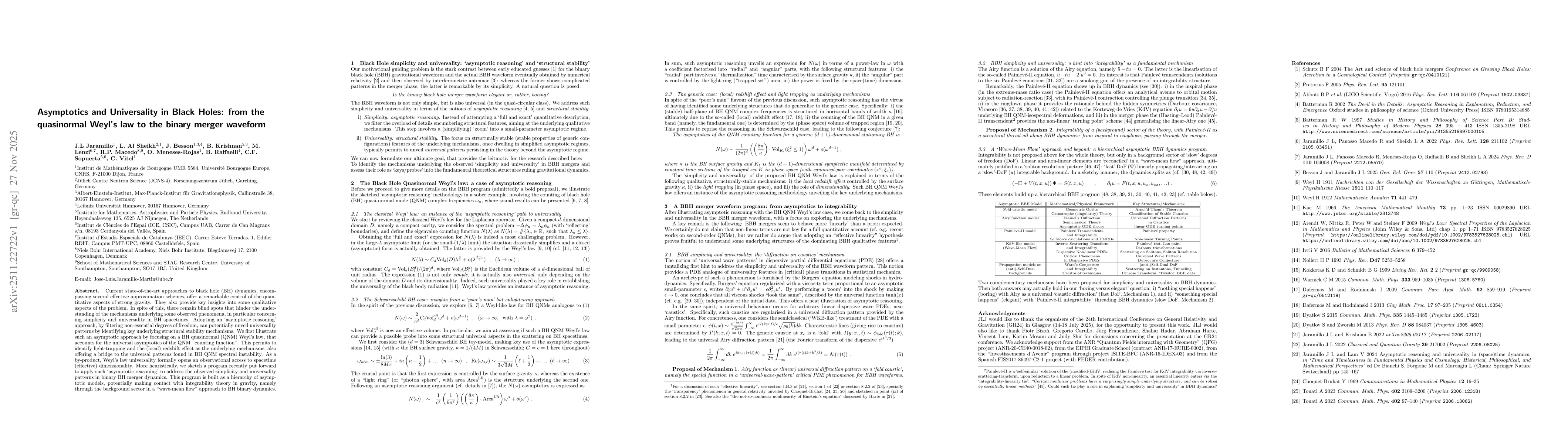 Thumbnail for Asymptotics and Universality in Black Holes: from the quasinormal Weyl's law to the binary merger waveform