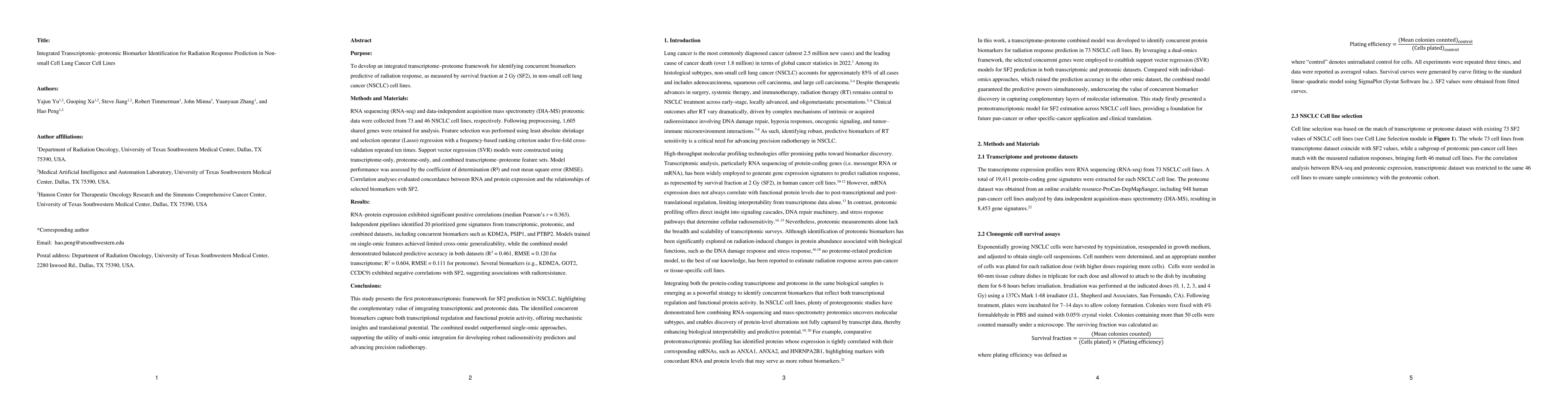 Thumbnail for Integrated Transcriptomic-proteomic Biomarker Identification for Radiation Response Prediction in Non-small Cell Lung Cancer Cell Lines