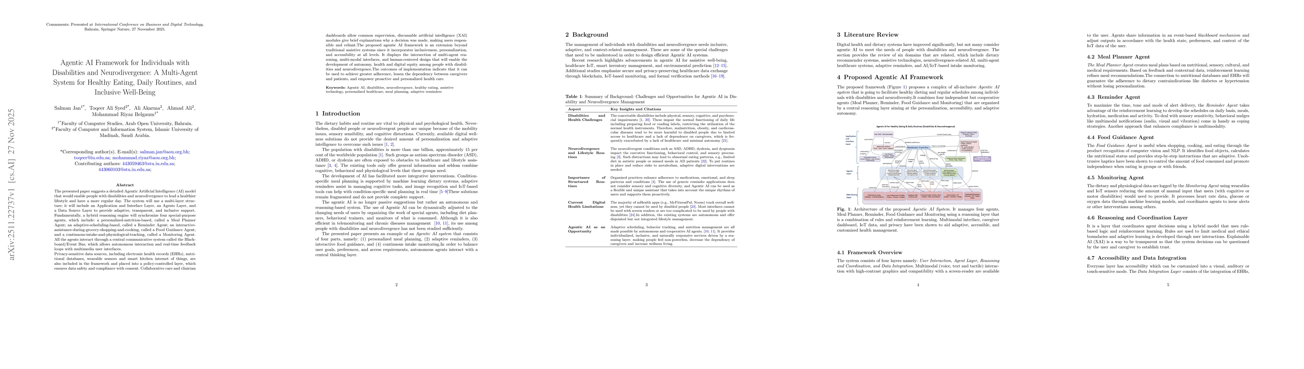 Thumbnail for Agentic AI Framework for Individuals with Disabilities and Neurodivergence: A Multi-Agent System for Healthy Eating, Daily Routines, and Inclusive Well-Being