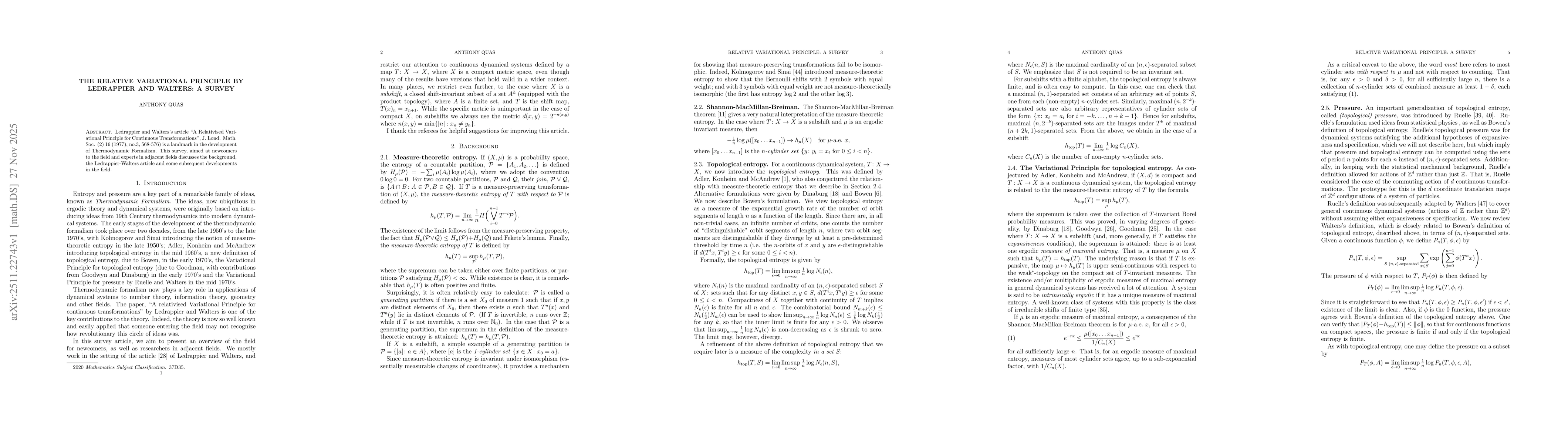 Thumbnail for The Relative Variational Principle by Ledrappier and Walters: A survey