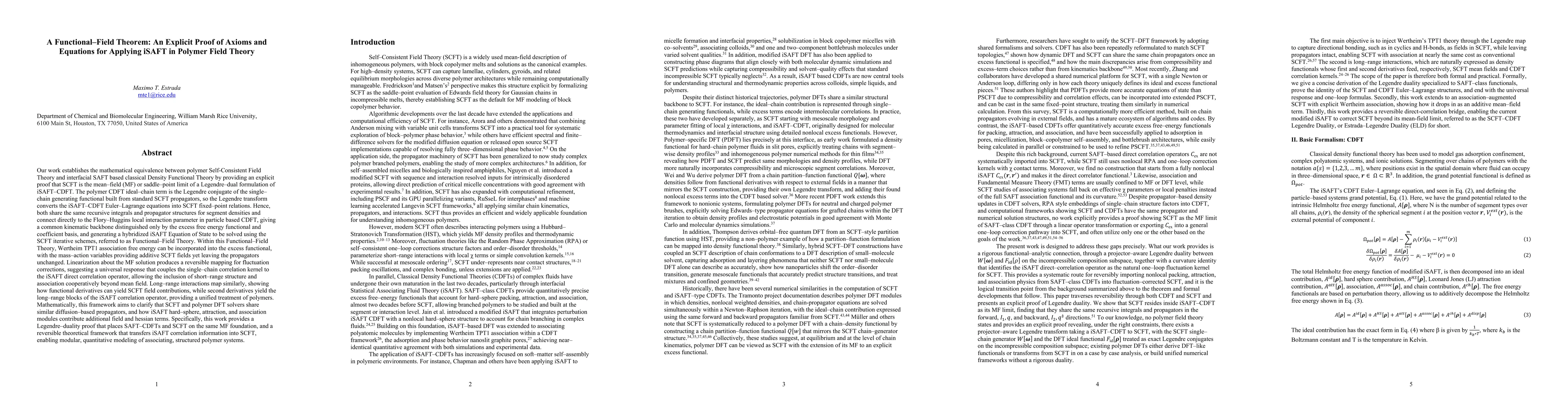 Thumbnail for A Functional Field Theorem: An Explicit Proof of Axioms and Equations for Applying iSAFT in Polymer Field Theory
