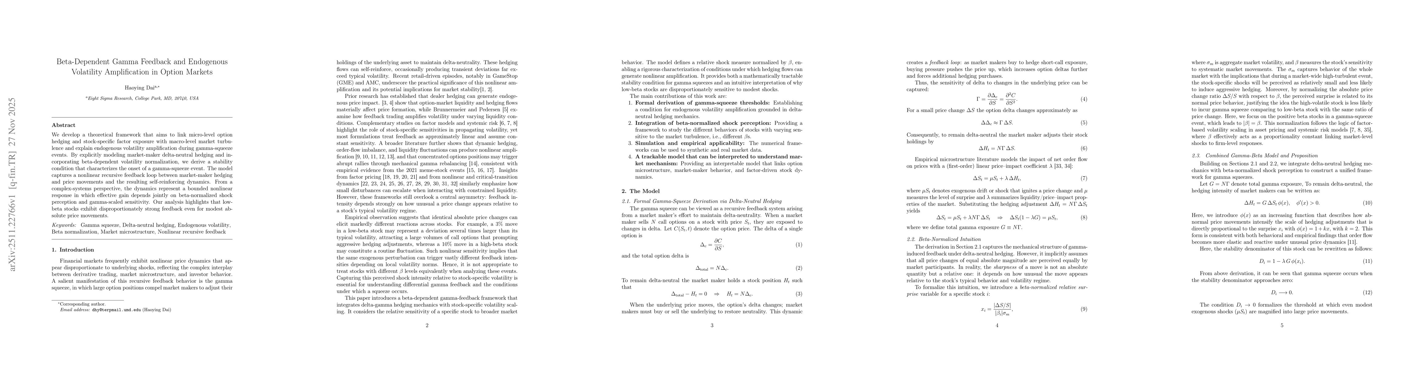 Thumbnail for Beta-Dependent Gamma Feedback and Endogenous Volatility Amplification in Option Markets