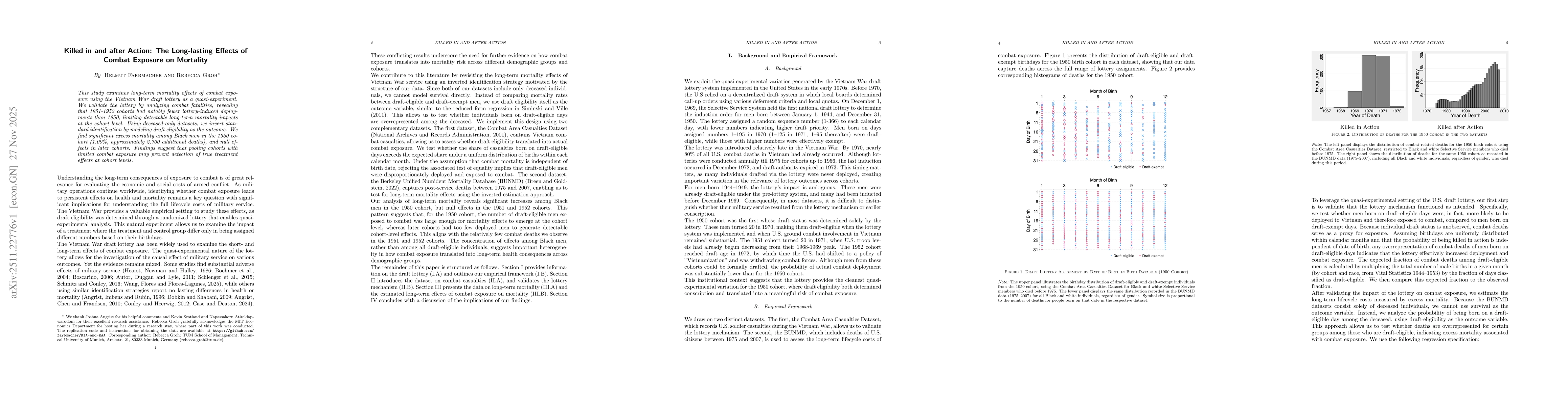 Thumbnail for Killed in and after Action: The Long-lasting Effects of Combat Exposure on Mortality