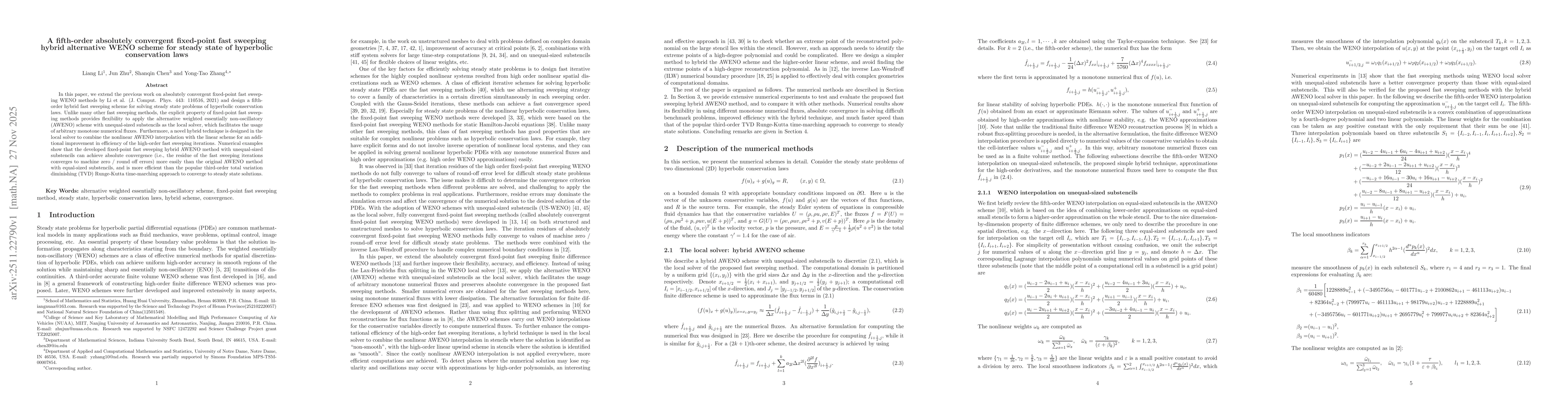 Thumbnail for A fifth-order absolutely convergent fixed-point fast sweeping hybrid alternative WENO scheme for steady state of hyperbolic conservation laws