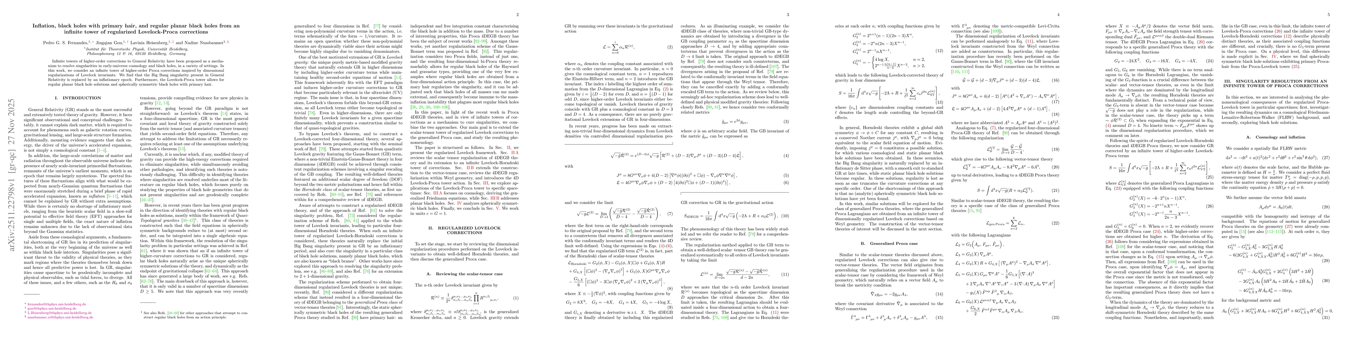 Thumbnail for Inflation, black holes with primary hair, and regular planar black holes from an infinite tower of regularized Lovelock-Proca corrections