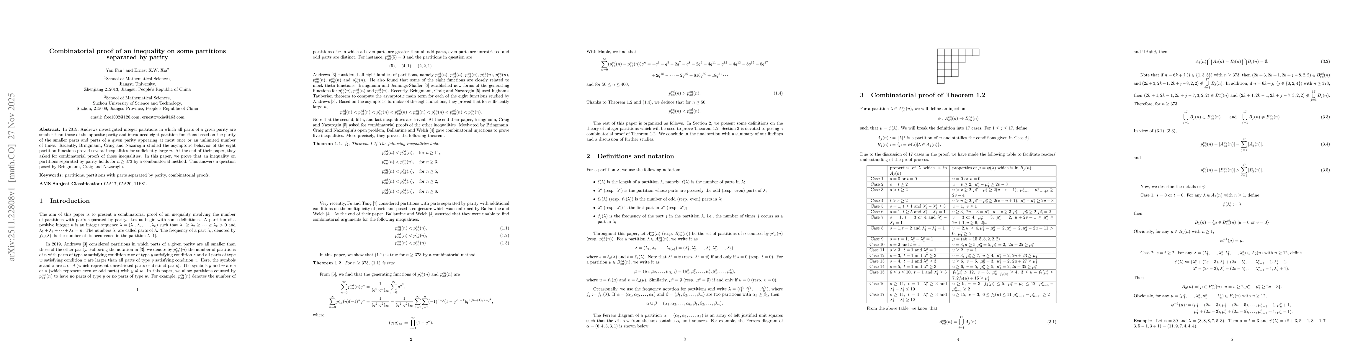 Thumbnail for Combinatorial proof of an inequality on some partitions separated by parity