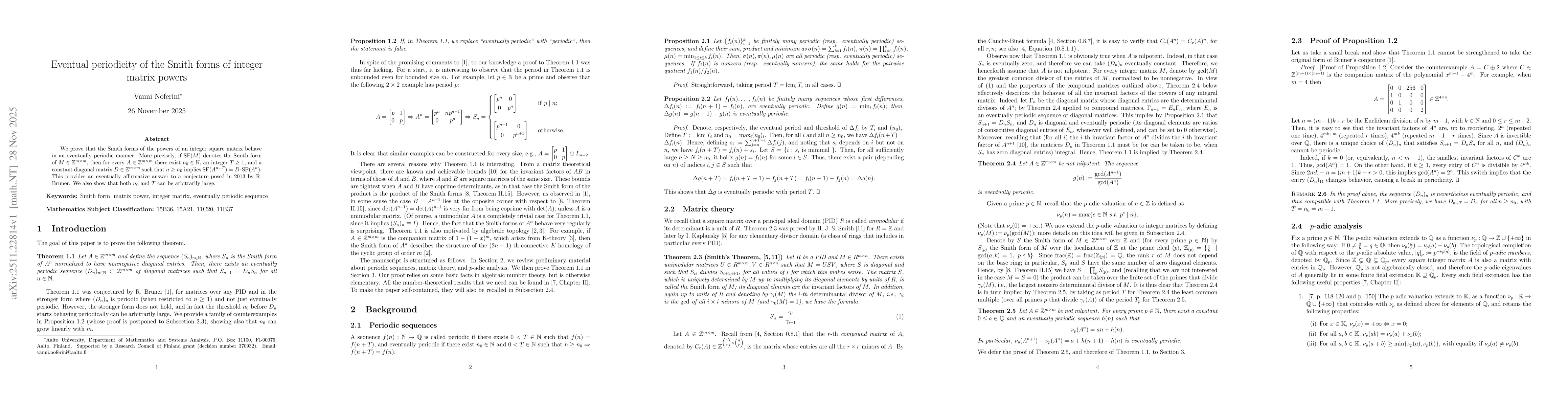 Thumbnail for Eventual periodicity of the Smith forms of integer matrix powers