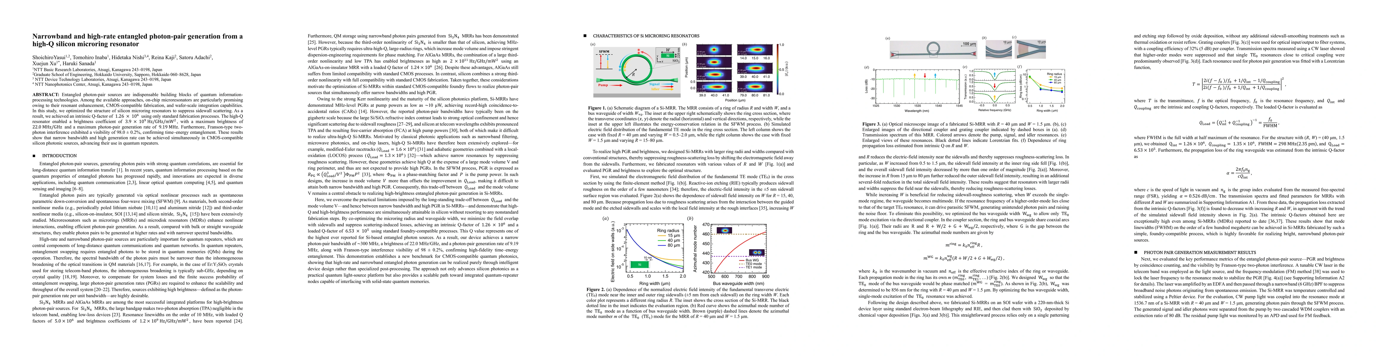 Thumbnail for Narrowband and high-rate entangled photon-pair generation from a high-Q silicon microring resonator