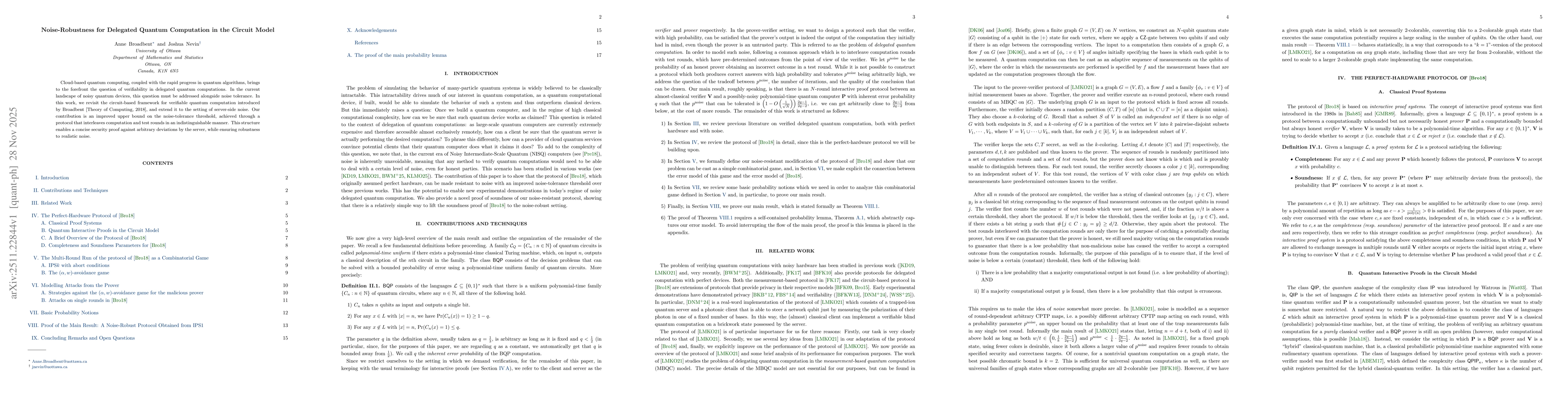 Thumbnail for Noise-Robustness for Delegated Quantum Computation in the Circuit Model