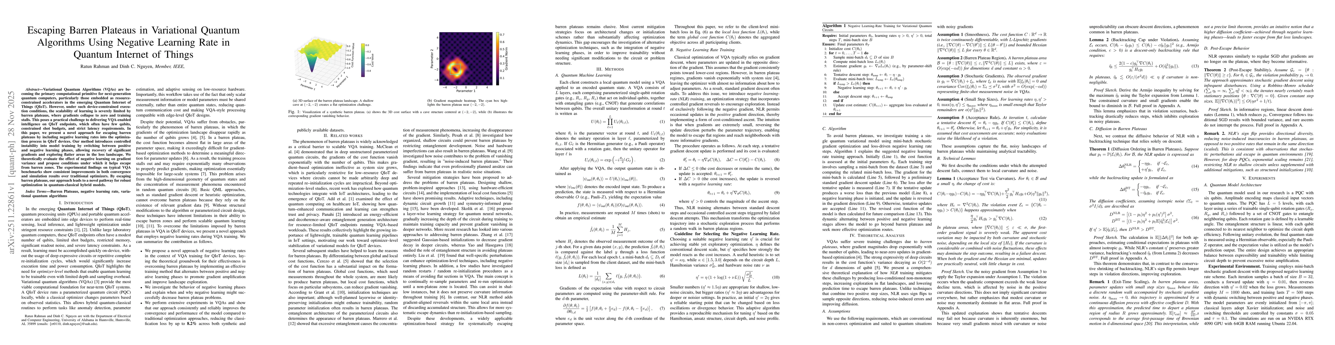 Thumbnail for Escaping Barren Plateaus in Variational Quantum Algorithms Using Negative Learning Rate in Quantum Internet of Things