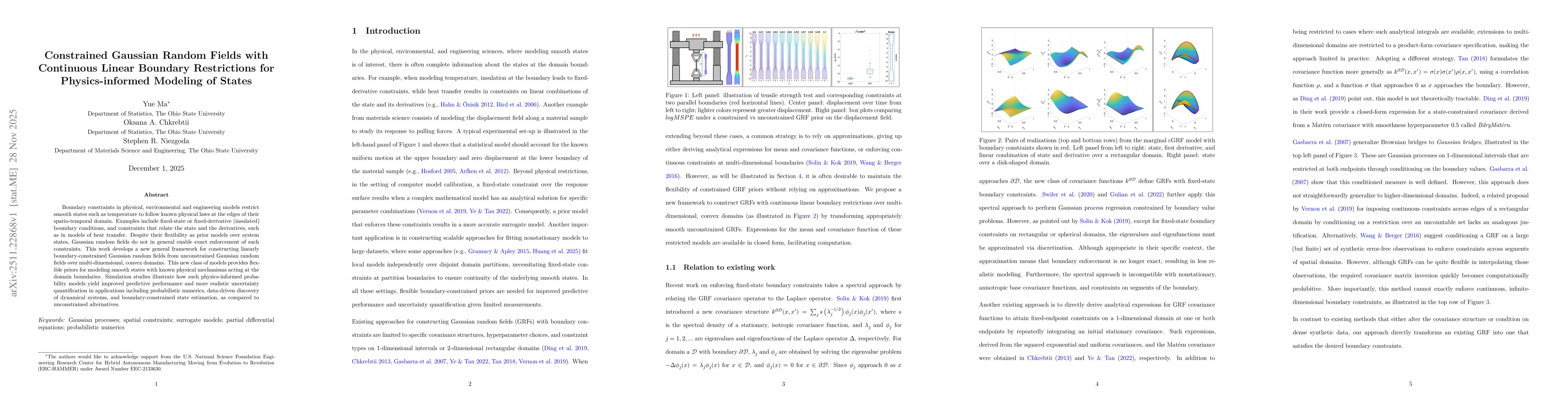 Thumbnail for Constrained Gaussian Random Fields with Continuous Linear Boundary Restrictions for Physics-informed Modeling of States