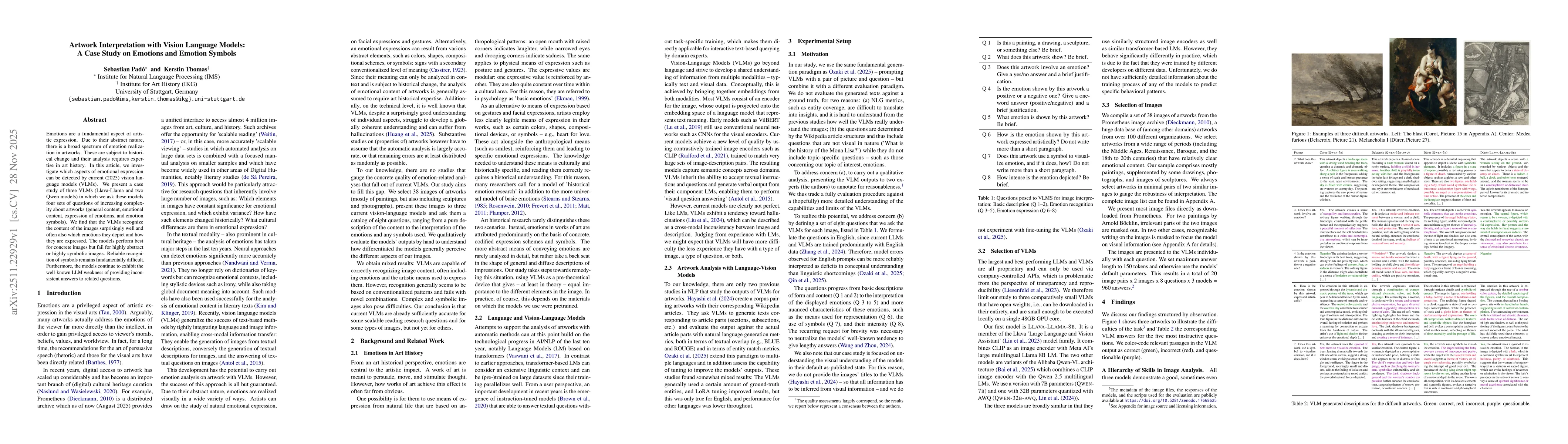 Thumbnail for Artwork Interpretation with Vision Language Models: A Case Study on Emotions and Emotion Symbols