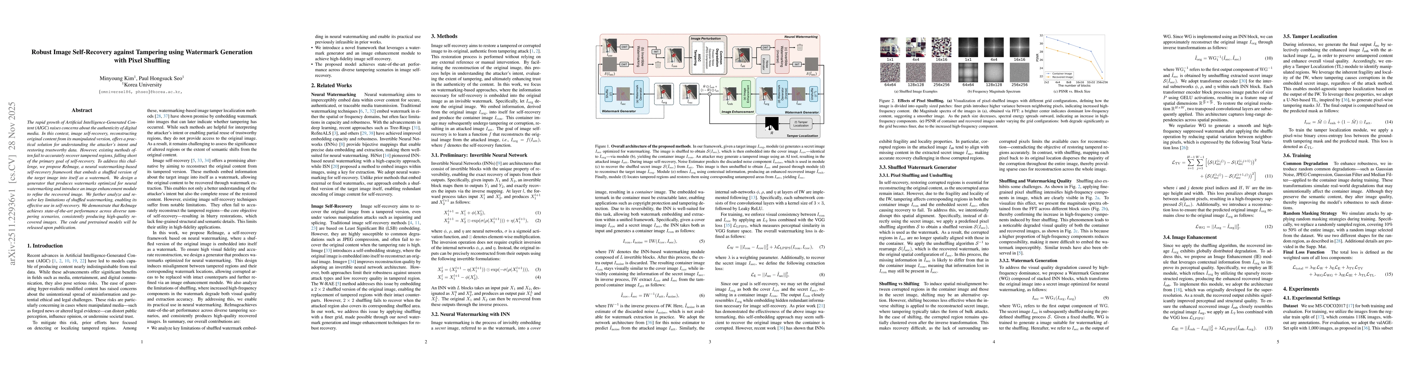 Thumbnail for Robust Image Self-Recovery against Tampering using Watermark Generation with Pixel Shuffling