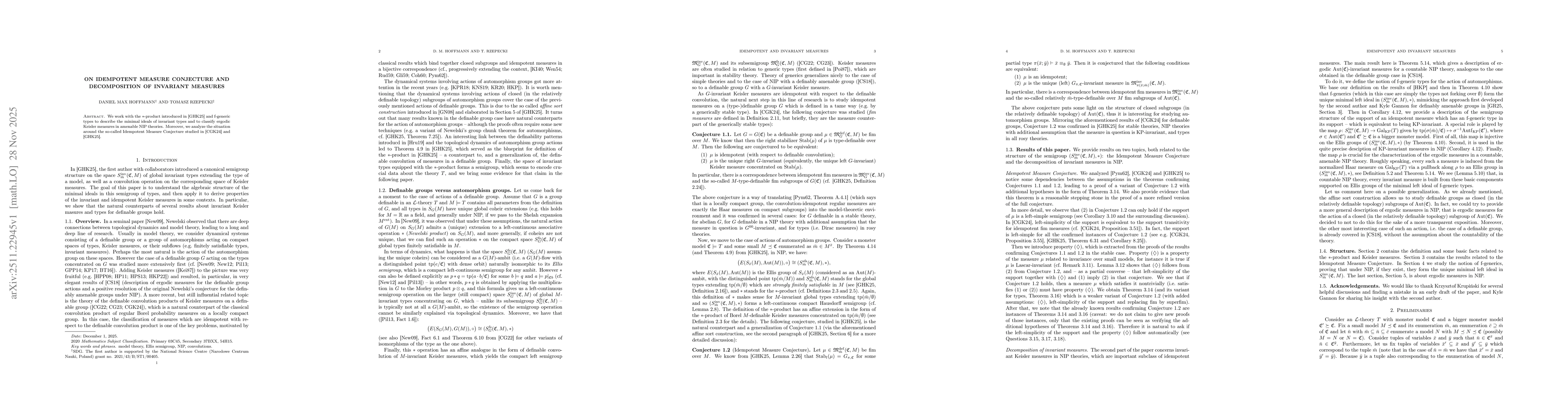 Thumbnail for On idempotent measure conjecture and decomposition of invariant measures