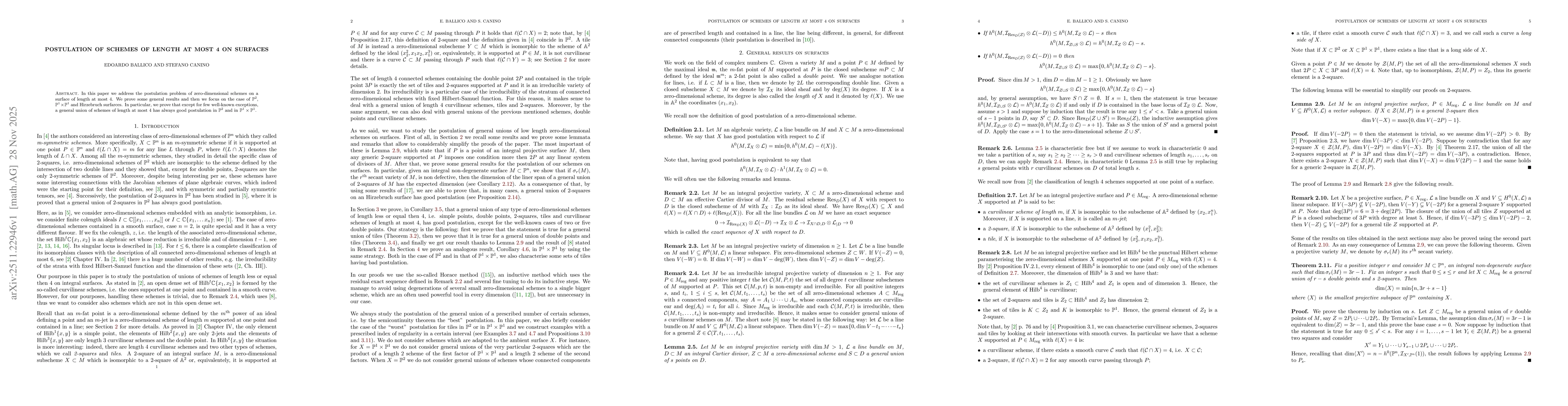 Thumbnail for Postulation of schemes of length at most 4 on surfaces