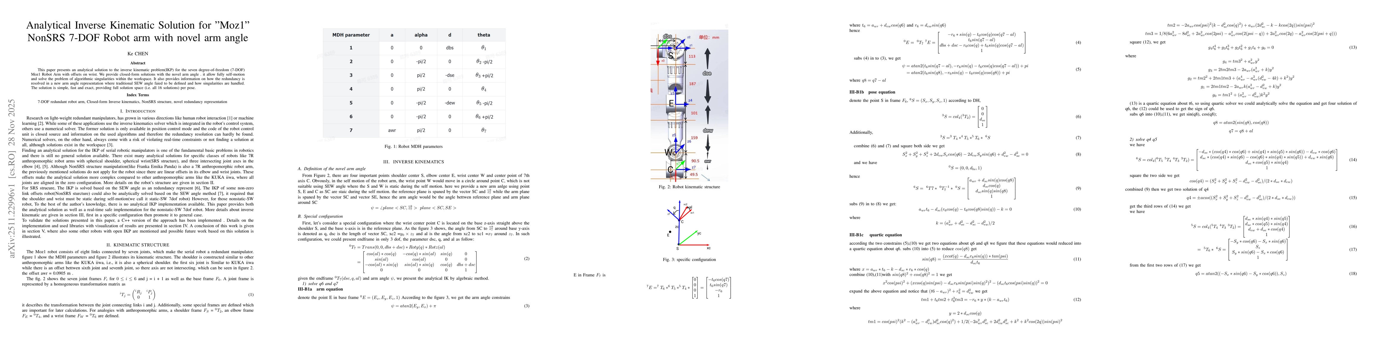 Thumbnail for Analytical Inverse Kinematic Solution for "Moz1" NonSRS 7-DOF Robot arm with novel arm angle