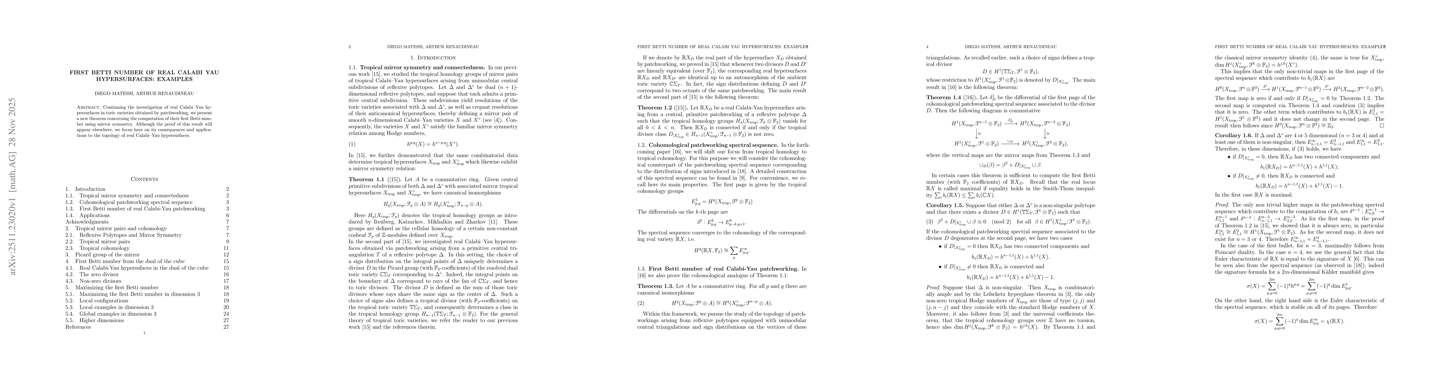 Thumbnail for First Betti number of real Calabi-Yau hypersurfaces: examples