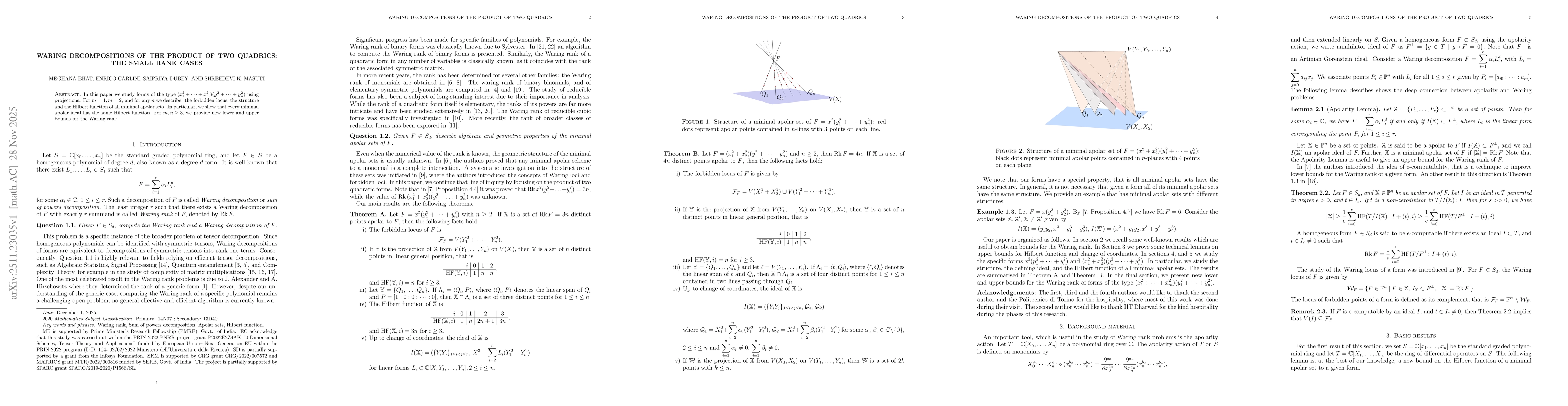 Thumbnail for Waring decompositions of the product of two quadrics: the small rank cases