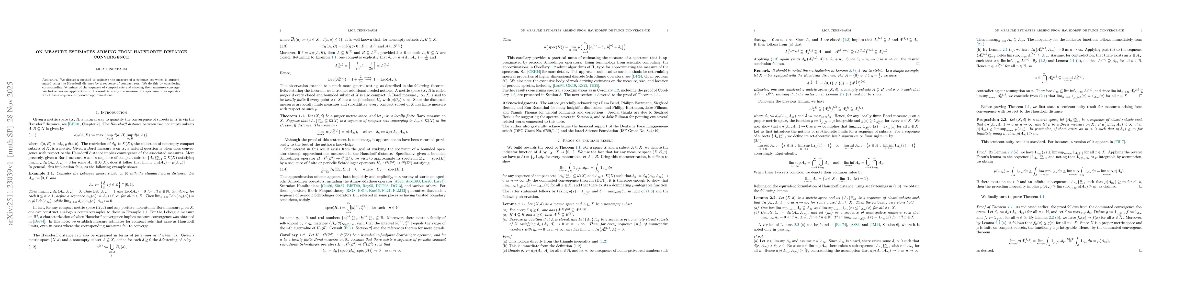 Thumbnail for On measure estimates arising from Hausdorff distance convergence