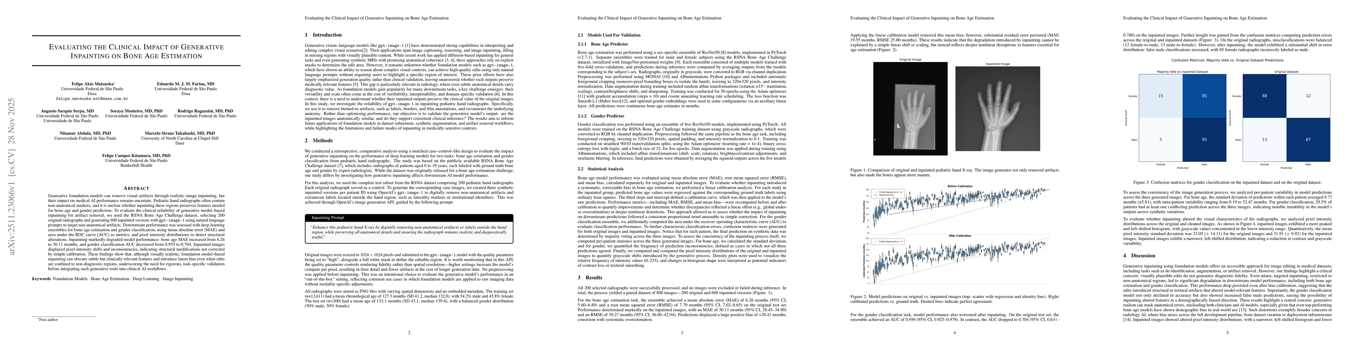 Thumbnail for Evaluating the Clinical Impact of Generative Inpainting on Bone Age Estimation