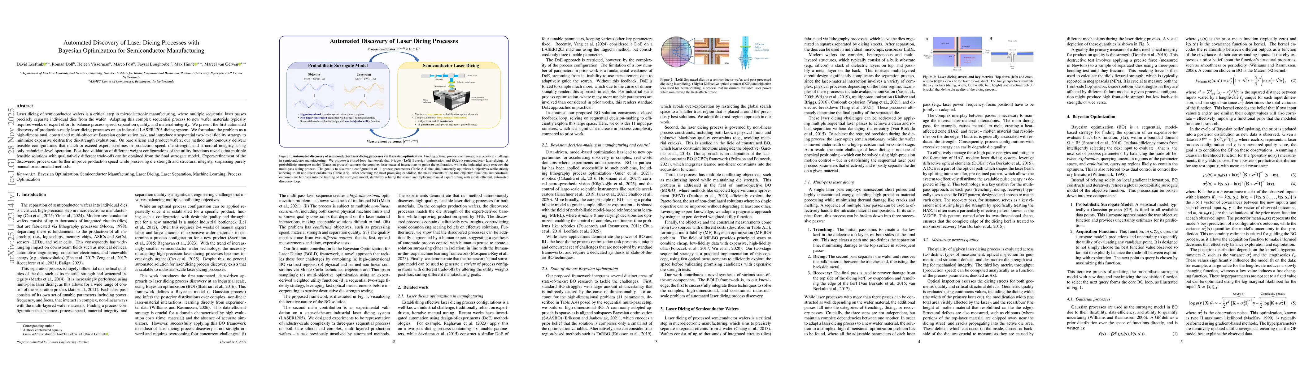 Thumbnail for Automated Discovery of Laser Dicing Processes with Bayesian Optimization for Semiconductor Manufacturing