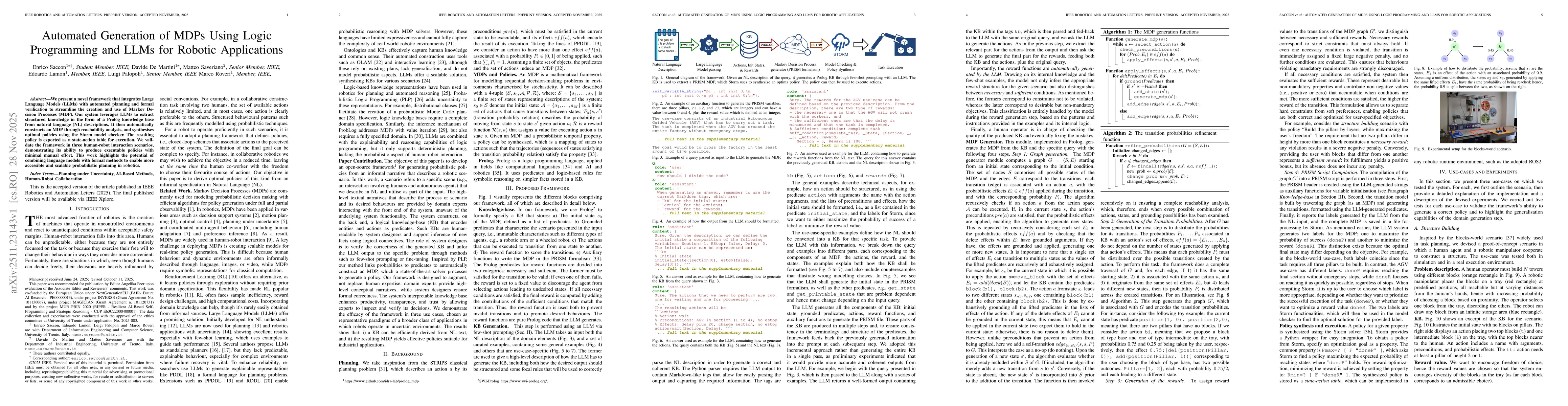 Thumbnail for Automated Generation of MDPs Using Logic Programming and LLMs for Robotic Applications