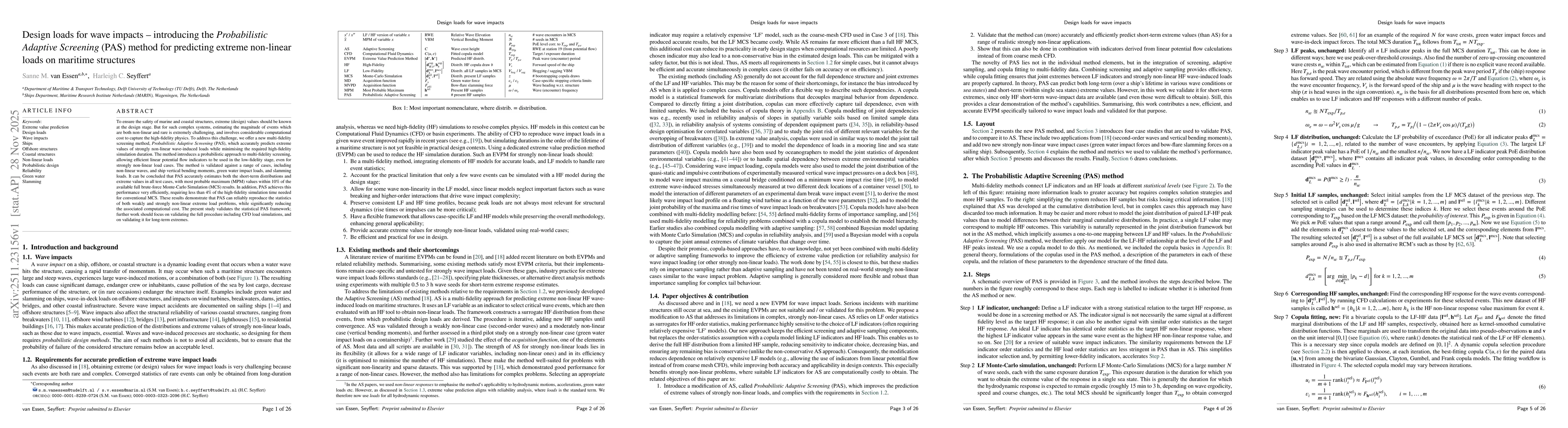 Thumbnail for Design loads for wave impacts -- introducing the Probabilistic Adaptive Screening (PAS) method for predicting extreme non-linear loads on maritime structures