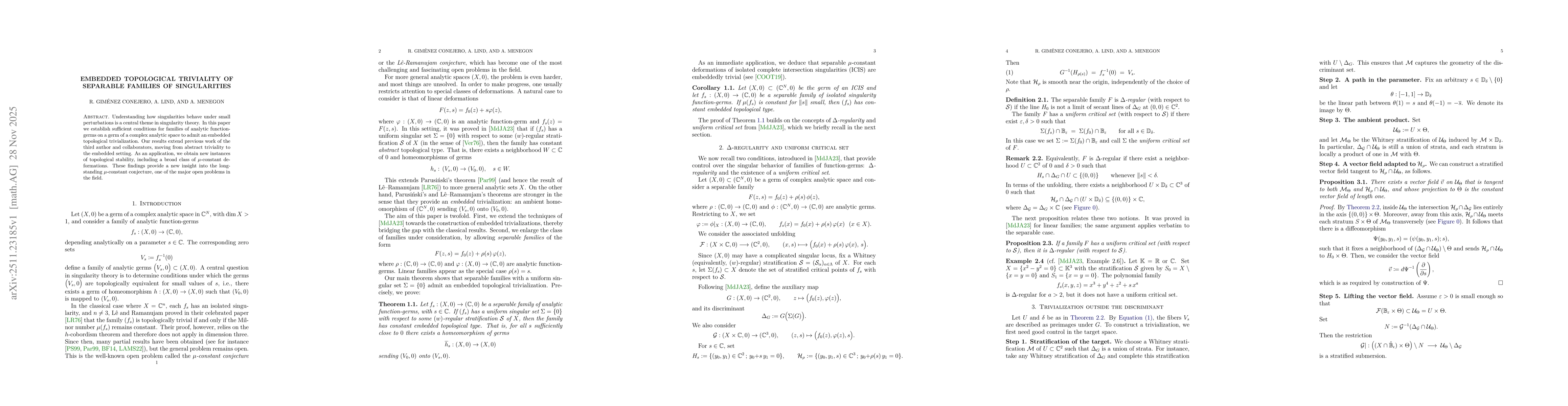 Thumbnail for Embedded topological triviality of separable families of singularities