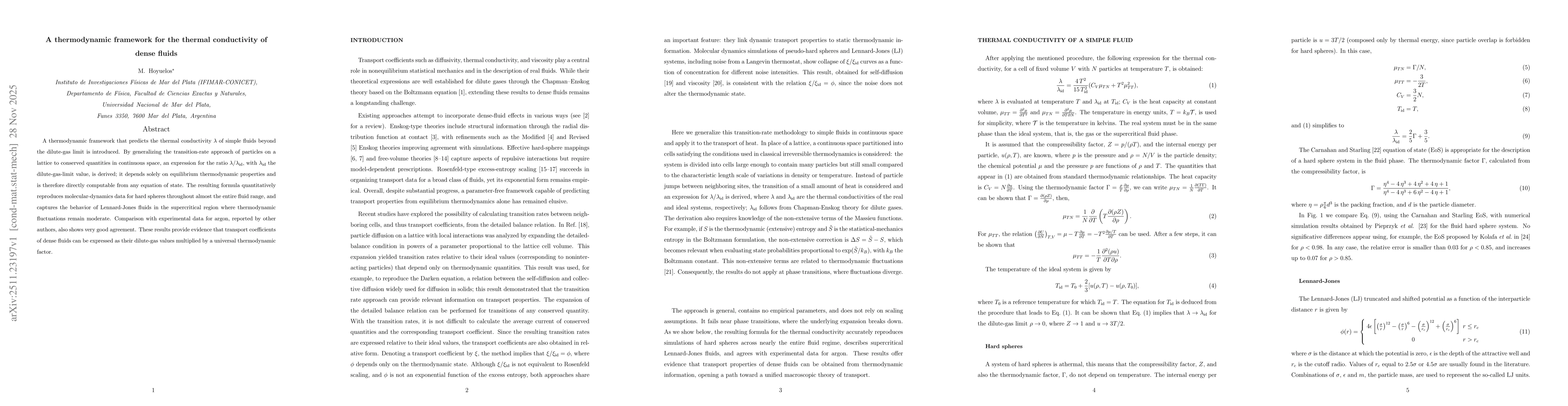 Thumbnail for A thermodynamic framework for the thermal conductivity of dense fluids
