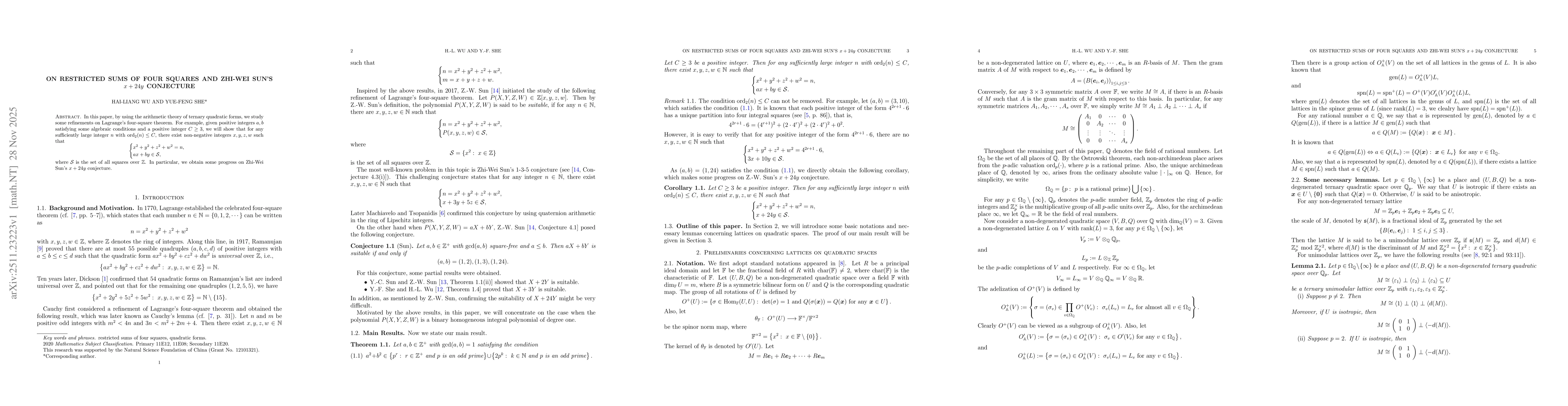 Thumbnail for On restricted sums of four squares and Zhi-Wei Sun's $x+24y$ conjecture