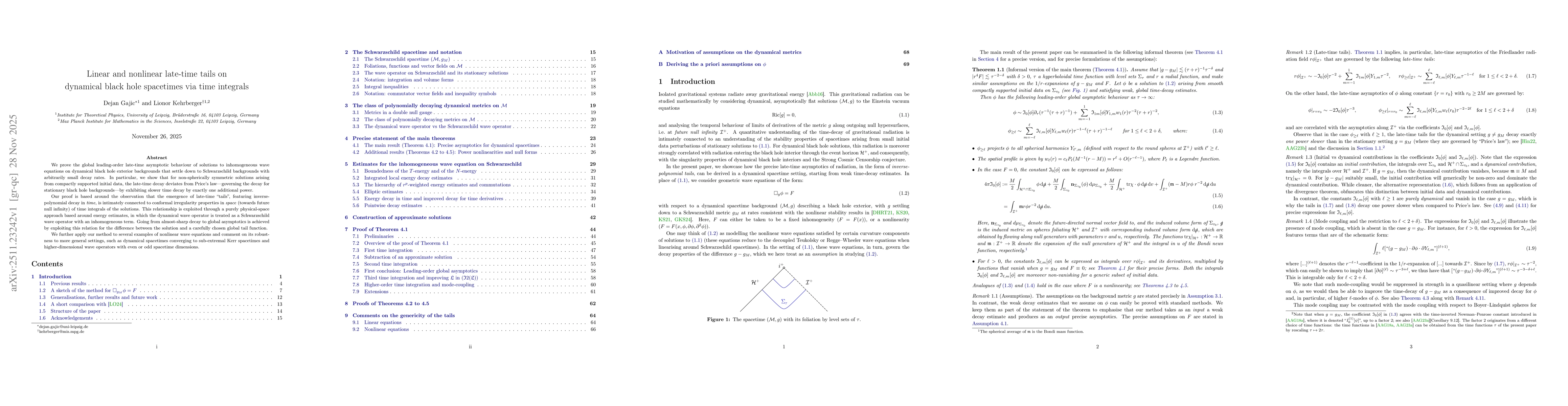 Thumbnail for Linear and nonlinear late-time tails on dynamical black hole spacetimes via time integrals