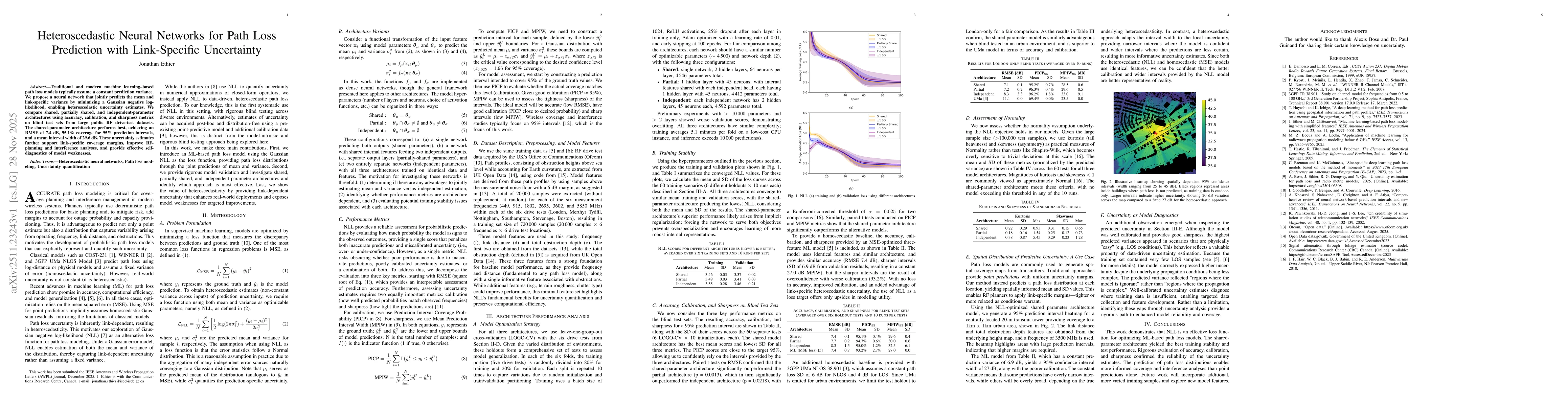 Thumbnail for Heteroscedastic Neural Networks for Path Loss Prediction with Link-Specific Uncertainty