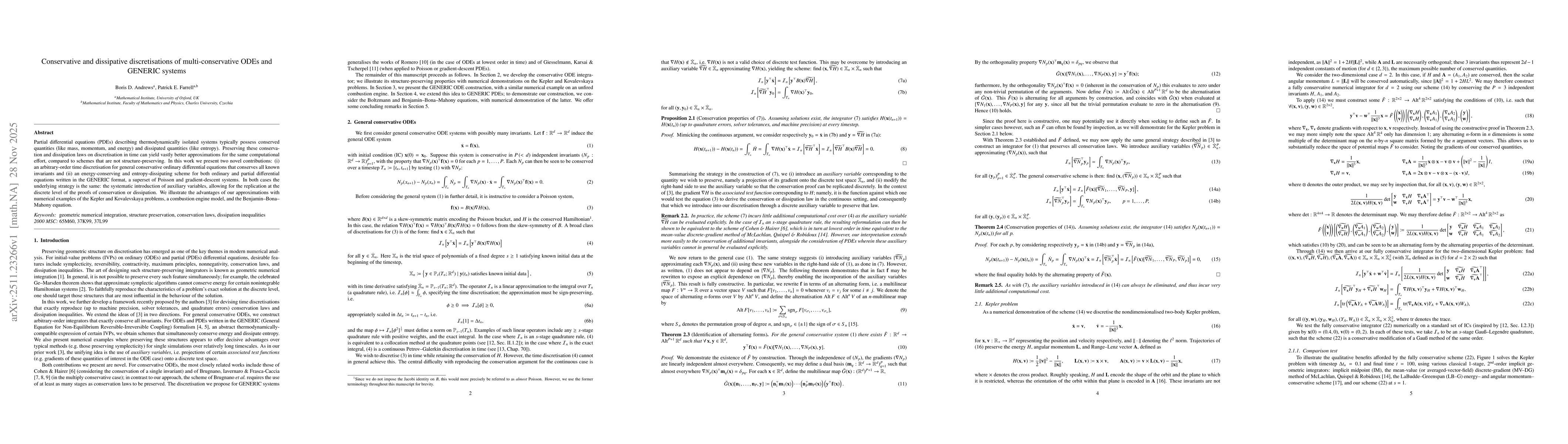 Thumbnail for Conservative and dissipative discretisations of multi-conservative ODEs and GENERIC systems