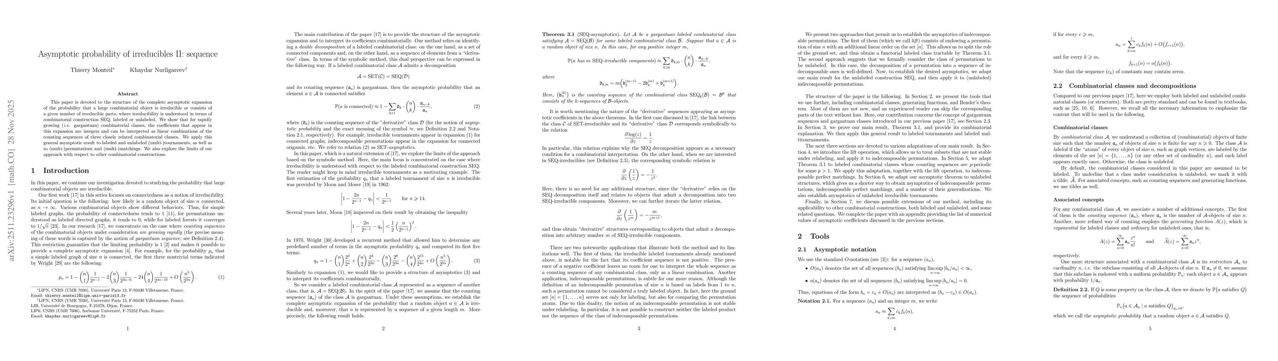Thumbnail for Asymptotic probability of irreducibles II: sequence